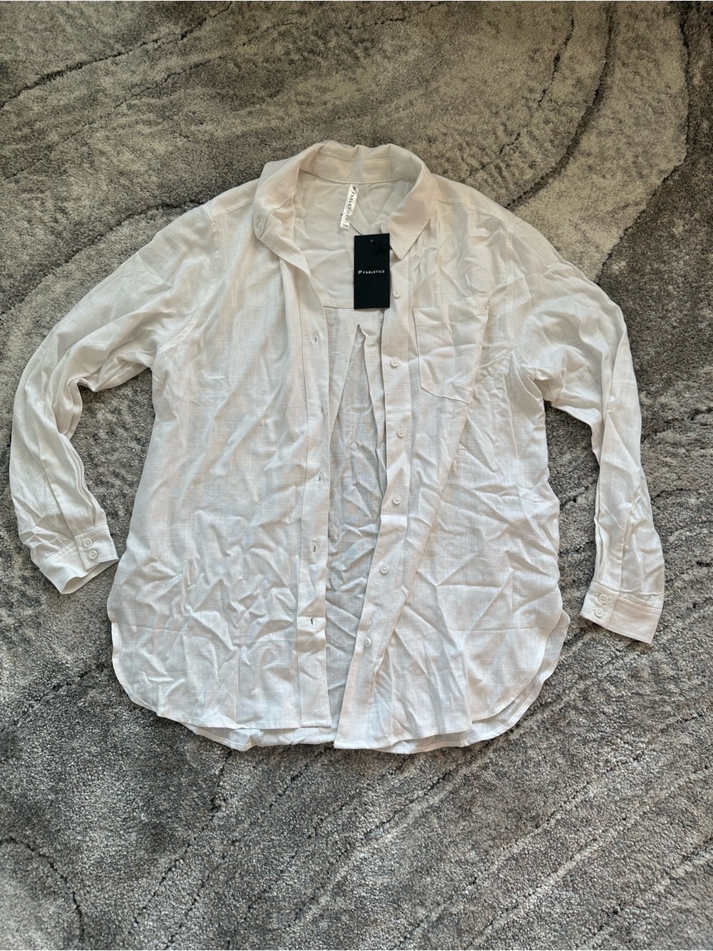 Fabletics Light Beige Button-Up Shirt - Lightweight Long Sleeve